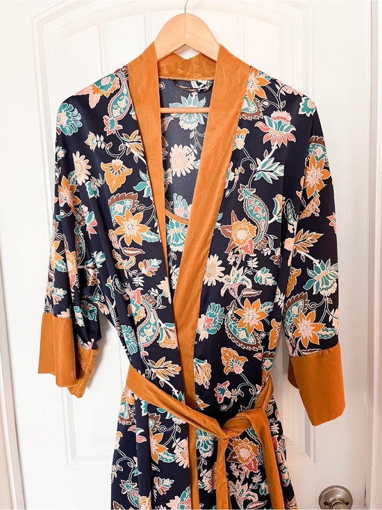 Nordstrom Other - Nordstrom satin floral gown slip velvet ties and trim With Matching Robe Size L